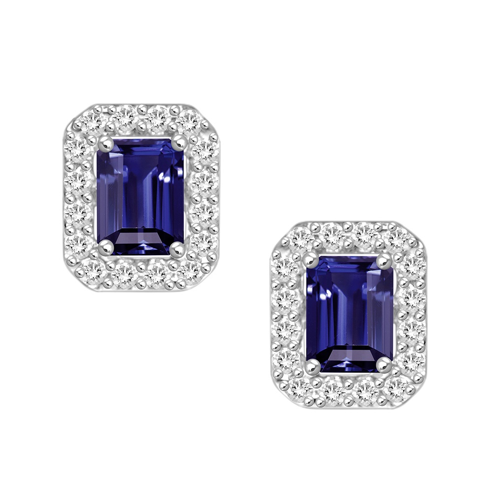 Blue sapphire & diamond studs