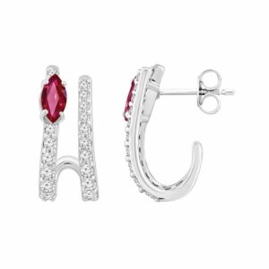 Double row diamond and ruby Huggies